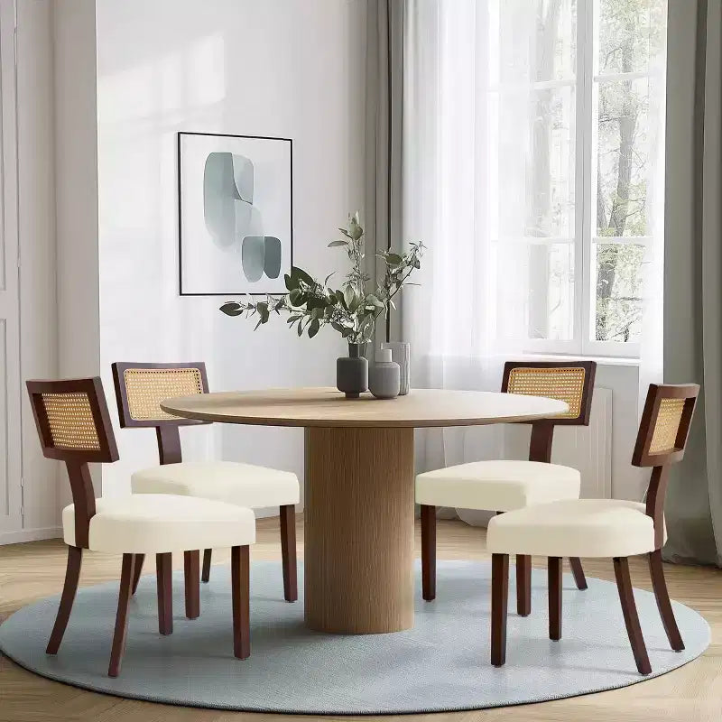 Subrtex Farmhouse, set di 2 sedie da pranzo in rattan, sedie da cucina imbottite in lino per tavolo da pranzo, sedie d'accento moderne di metà secolo, marrone