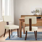 Subrtex Farmhouse Rattan Dining Room Chairs Set of 2, Linen Upholatered Kitchen Chairs for Dining Table, Mid Century Modern Accent Chairs, Brown