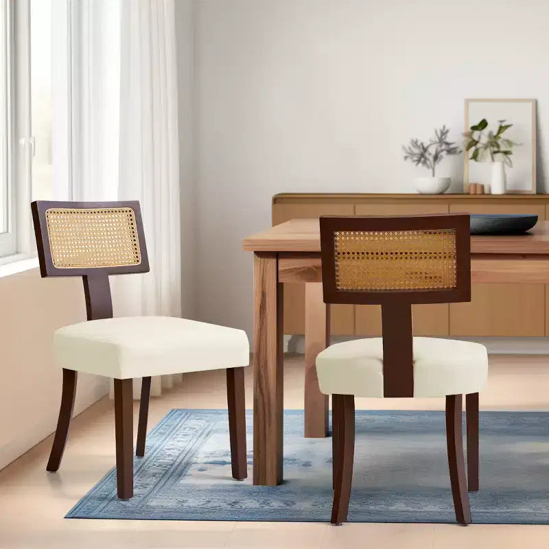 Subrtex Farmhouse, set di 2 sedie da pranzo in rattan, sedie da cucina imbottite in lino per tavolo da pranzo, sedie d'accento moderne di metà secolo, marrone