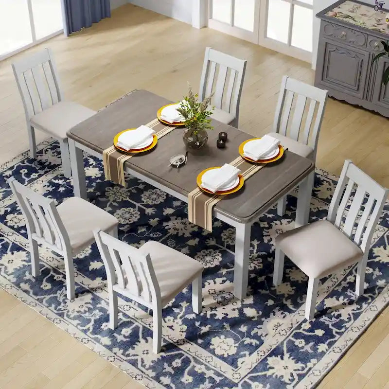 Set da pranzo da 7 pezzi con tavolo allungabile e 6 sedie imbottite