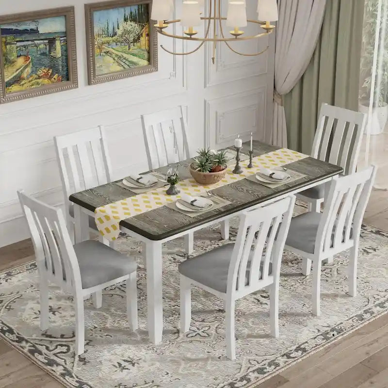 Set da pranzo da 7 pezzi con tavolo allungabile e 6 sedie imbottite