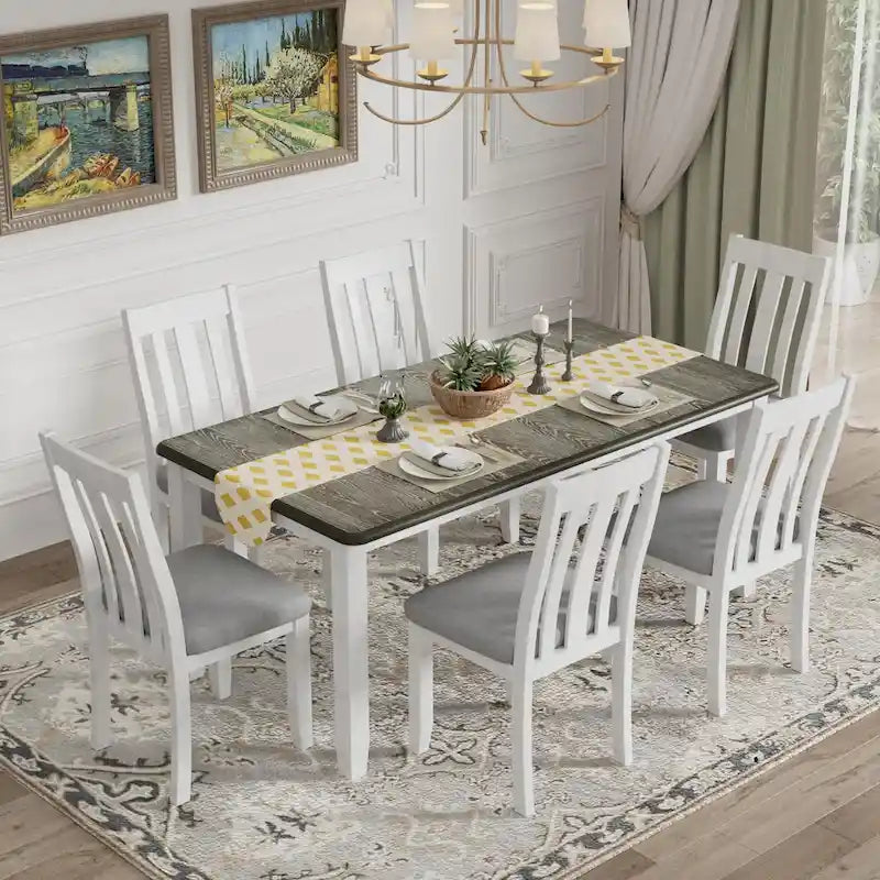 Set da pranzo da 7 pezzi con tavolo allungabile e 6 sedie imbottite