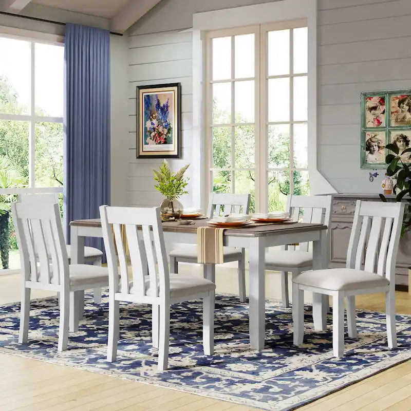 Set da pranzo da 7 pezzi con tavolo allungabile e 6 sedie imbottite