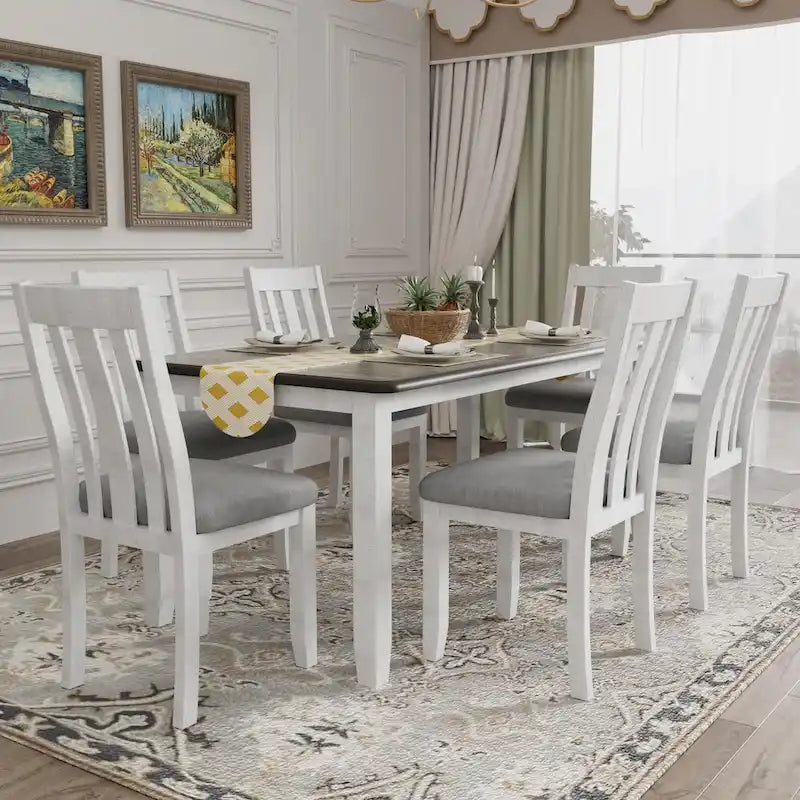 Set da pranzo da 7 pezzi con tavolo allungabile e 6 sedie imbottite