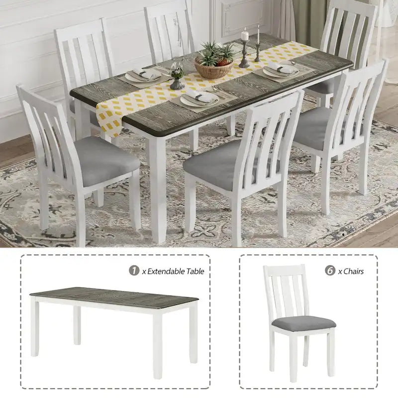 Set da pranzo da 7 pezzi con tavolo allungabile e 6 sedie imbottite