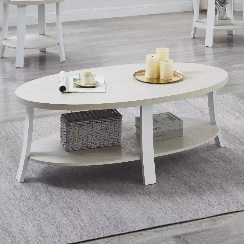 Tavolino da Caffè Anze Contemporaneo Ovale in Legno con Ripiano