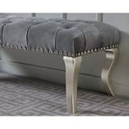 Panca Roundhill Furniture Decor Maxem con seduta imbottita in tessuto trapuntato e passamaneria con borchie, grigio