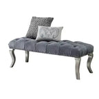 Panca Roundhill Furniture Decor Maxem con seduta imbottita in tessuto trapuntato e passamaneria con borchie, grigio