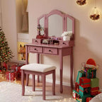 Set Sanlo tavolo trucco e sgabello in legno, oro rosa