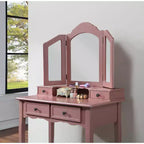 Set Sanlo tavolo trucco e sgabello in legno, oro rosa