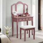 Set Sanlo tavolo trucco e sgabello in legno, oro rosa
