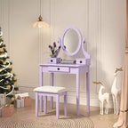 Moniya Purple Wood Makeup Vanity Table and Stool Set