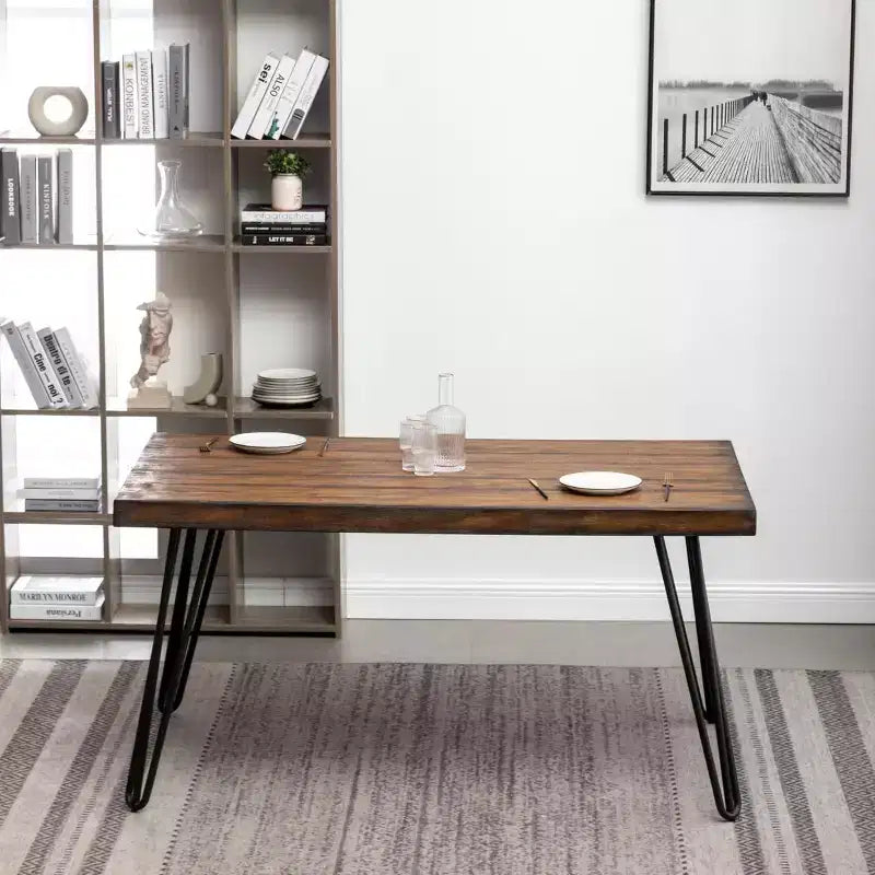 Set da pranzo industriale Roundhill Furniture Aryven di 7 pezzi, marrone anticato