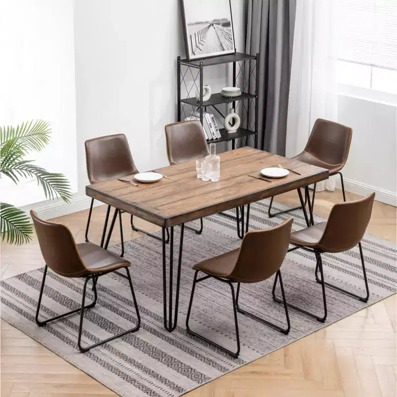 Set da pranzo industriale Roundhill Furniture Aryven di 7 pezzi, marrone anticato