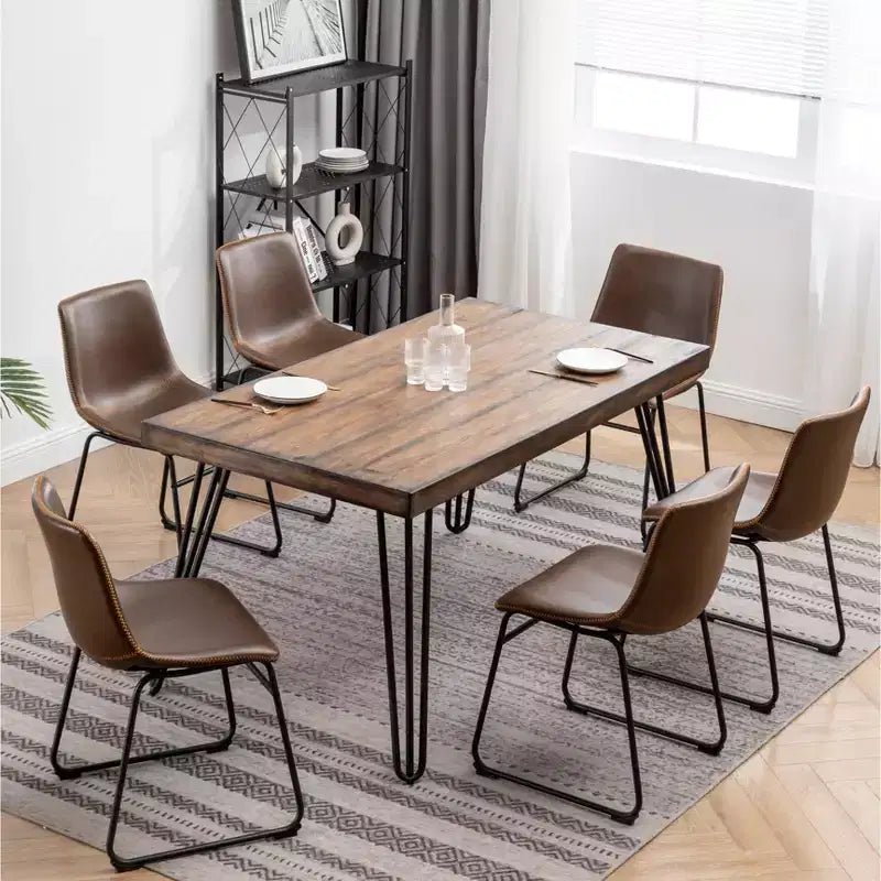Set da pranzo industriale Roundhill Furniture Aryven di 7 pezzi, marrone anticato