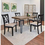 Roundhill Furniture Arroyo Set da pranzo, tavolo da pranzo a forcina con 4 sedie con schienale a croce, nero intenso, 5 pezzi
