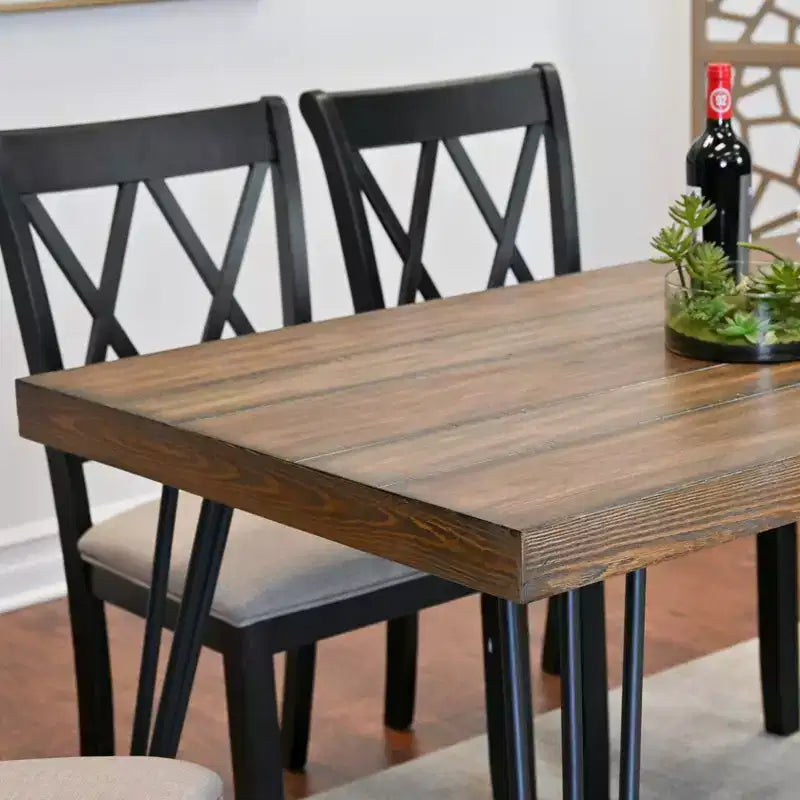 Roundhill Furniture Arroyo Set da pranzo, tavolo da pranzo a forcina con 4 sedie con schienale a croce, nero intenso, 5 pezzi