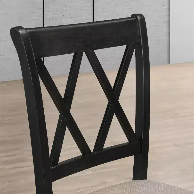 Roundhill Furniture Arroyo Set da pranzo, tavolo da pranzo a forcina con 4 sedie con schienale a croce, nero intenso, 5 pezzi
