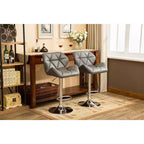 Sgabelli da Bar Grigi Idraulici Regolabili in Altezza con Bottoni Glasgow Contemporary, Set da 2