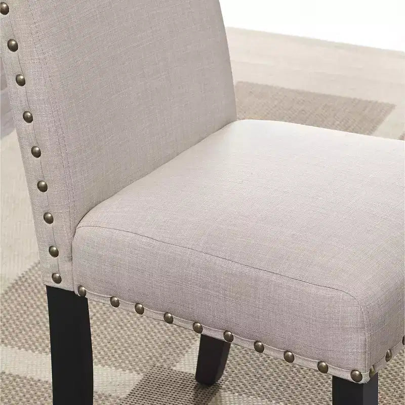 Sgabelli da bancone Roundhill Furniture Biony in tessuto con finiture borchiate, Tan, Set da 2