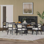Christopher Knight Home Delwood Set da Pranzo Espandibile Tradizionale a 7 Pezzi in Legno, Tessuto e Rattan
