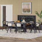 Christopher Knight Home Delwood Set da Pranzo Espandibile Tradizionale a 7 Pezzi in Legno, Tessuto e Rattan