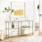 VASAGLE Tavolo Console da 130 cm con 3 Ripiani, Tavolo da Divano, Tavolo da Ingresso, Struttura in Metallo, Ripiano in Vetro Temperato, Stile Moderno