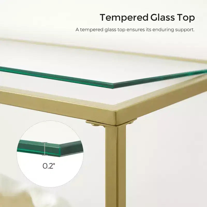 VASAGLE Tavolo Console da 130 cm con 3 Ripiani, Tavolo da Divano, Tavolo da Ingresso, Struttura in Metallo, Ripiano in Vetro Temperato, Stile Moderno