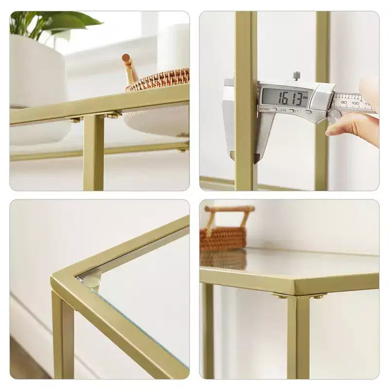 VASAGLE Tavolo Console da 130 cm con 3 Ripiani, Tavolo da Divano, Tavolo da Ingresso, Struttura in Metallo, Ripiano in Vetro Temperato, Stile Moderno