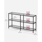 VASAGLE Tavolo Console da 130 cm con 3 Ripiani, Tavolo da Divano, Tavolo da Ingresso, Struttura in Metallo, Ripiano in Vetro Temperato, Stile Moderno