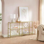 VASAGLE Tavolo Console da 130 cm con 3 Ripiani, Tavolo da Divano, Tavolo da Ingresso, Struttura in Metallo, Ripiano in Vetro Temperato, Stile Moderno