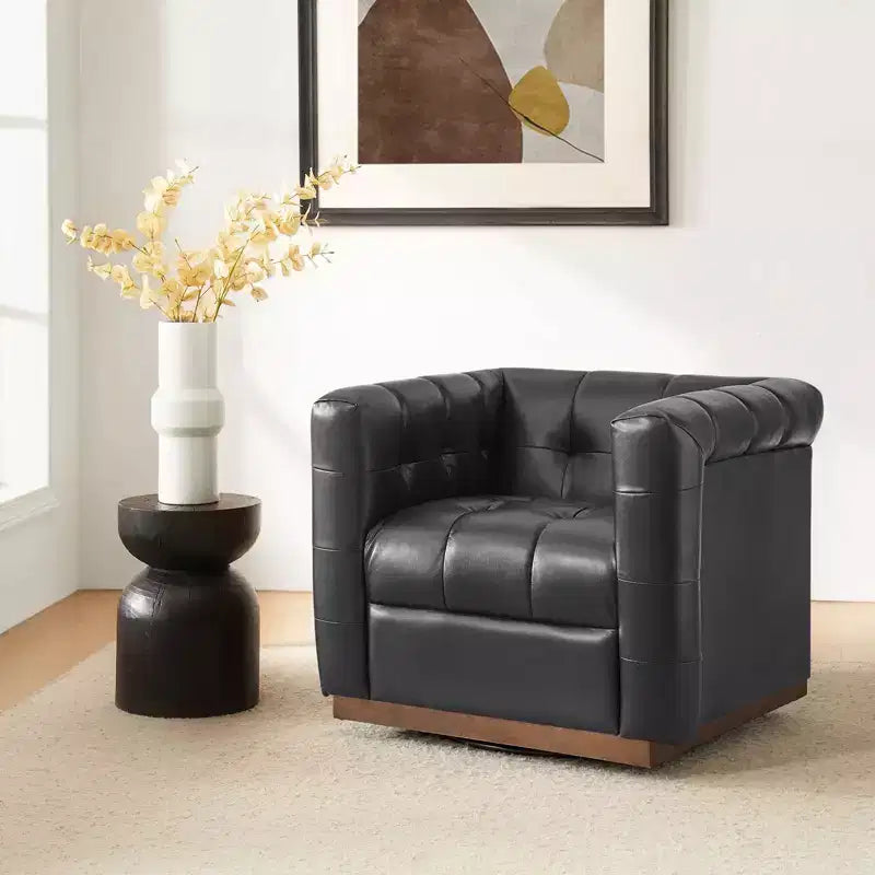 Poltrona girevole in vera pelle Frankie Modern | HULALA HOME