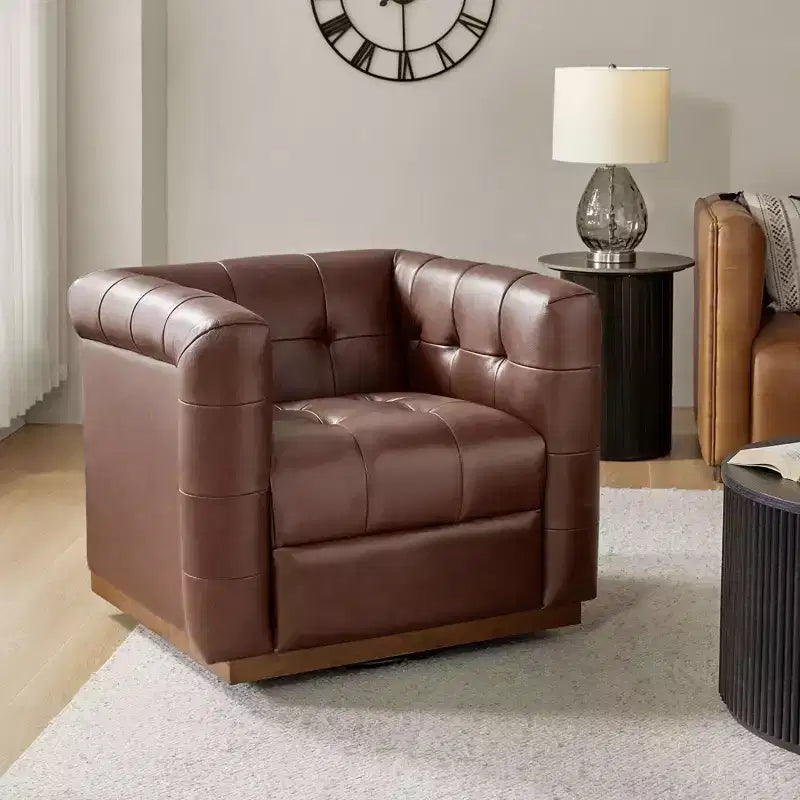 Poltrona girevole in vera pelle Frankie Modern | HULALA HOME