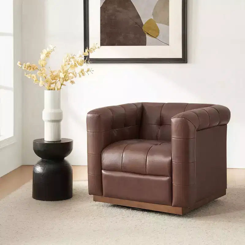 Poltrona girevole in vera pelle Frankie Modern | HULALA HOME