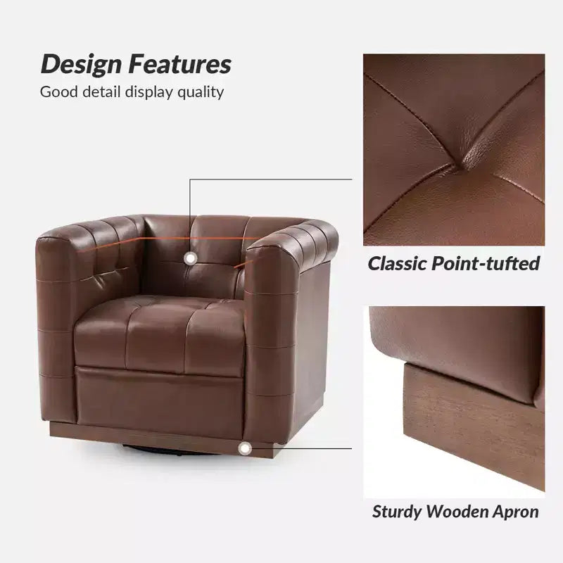 Poltrona girevole in vera pelle Frankie Modern | HULALA HOME