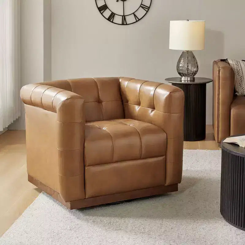 Poltrona girevole in vera pelle Frankie Modern | HULALA HOME