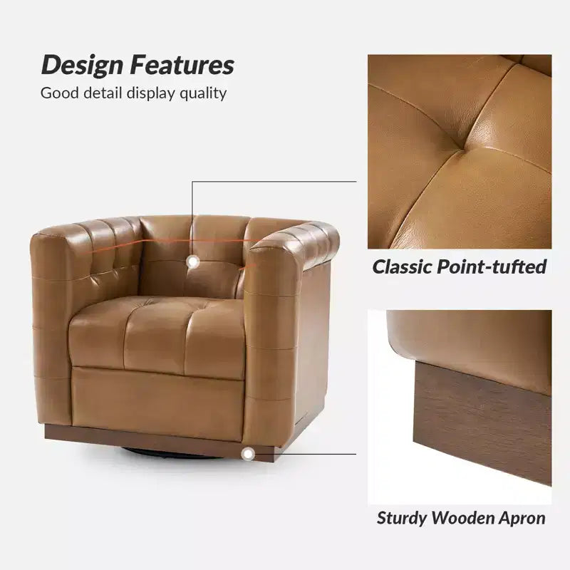 Poltrona girevole in vera pelle Frankie Modern | HULALA HOME