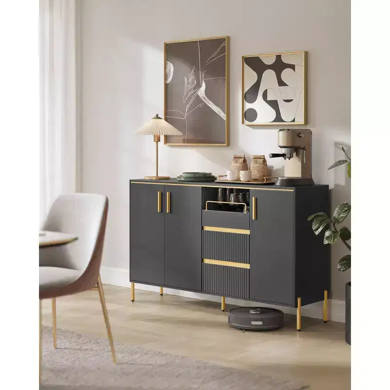 VASAGLE Credenza con Mobile Contenitore, Mobile Contenitore a Buffet, Mobile da Cucina con Cassetti, Scaffale Regolabile, Vassoio, Nero Inchiostro
