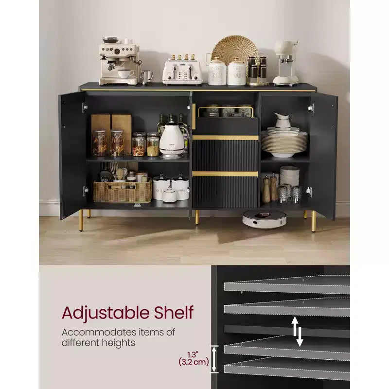 VASAGLE Credenza con Mobile Contenitore, Mobile Contenitore a Buffet, Mobile da Cucina con Cassetti, Scaffale Regolabile, Vassoio, Nero Inchiostro