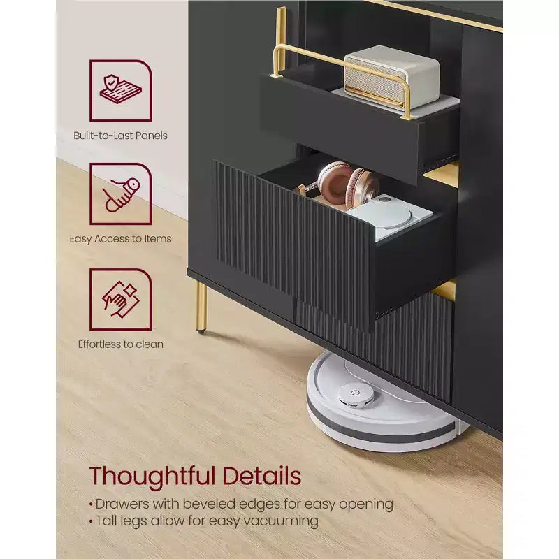 VASAGLE Credenza con Mobile Contenitore, Mobile Contenitore a Buffet, Mobile da Cucina con Cassetti, Scaffale Regolabile, Vassoio, Nero Inchiostro