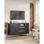 VASAGLE Credenza con Mobile Contenitore, Mobile Contenitore a Buffet, Mobile da Cucina con Cassetti, Scaffale Regolabile, Vassoio, Nero Inchiostro