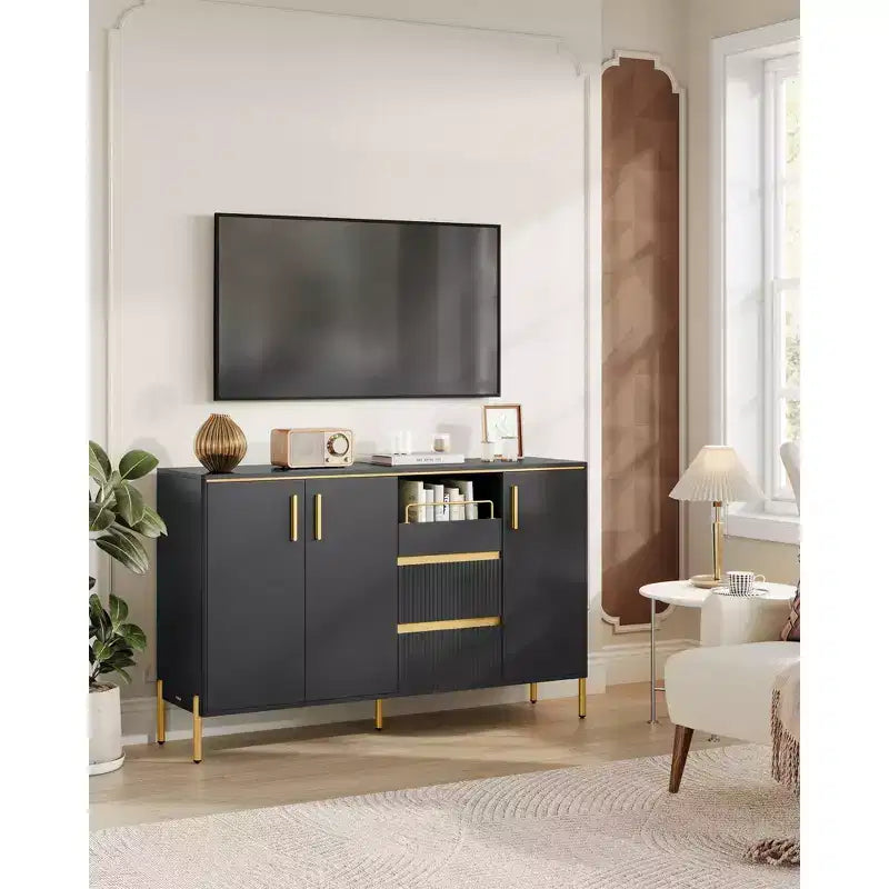 VASAGLE Credenza con Mobile Contenitore, Mobile Contenitore a Buffet, Mobile da Cucina con Cassetti, Scaffale Regolabile, Vassoio, Nero Inchiostro