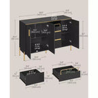 VASAGLE Credenza con Mobile Contenitore, Mobile Contenitore a Buffet, Mobile da Cucina con Cassetti, Scaffale Regolabile, Vassoio, Nero Inchiostro