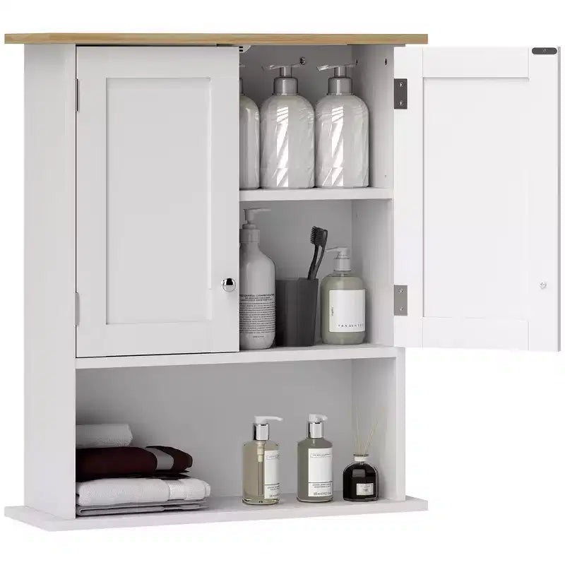 HOMCOM Over the Toilet Bathroom Wall Cabinet, Modern Bathroom Cabinet Wall Mounted Medicine Cabinet with 2 Doors, Adjustable Shelf, White