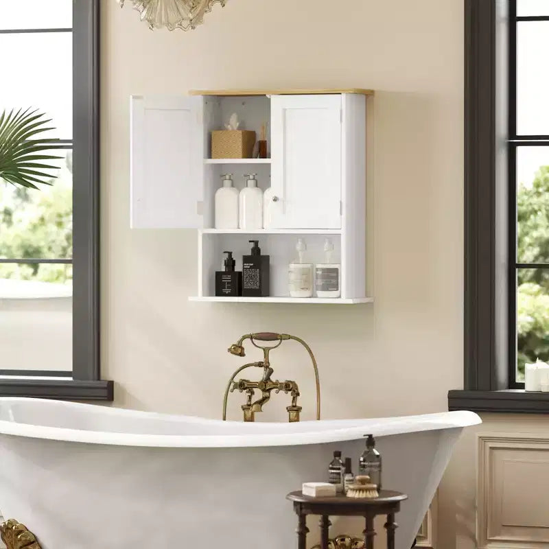 HOMCOM Mobiletto da Bagno da Parete Sopra il Water, Mobiletto da Bagno Moderno a Muro con 2 Ante, Ripiano Regolabile, Bianco