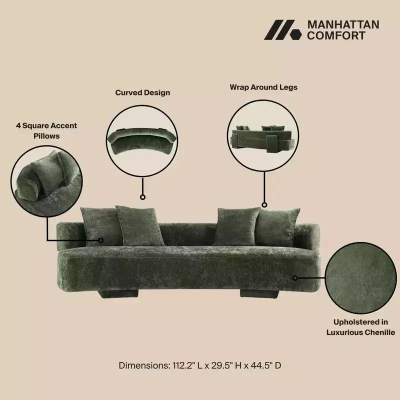 Manhattan Comfort Set Divano Verandah Chenille Imbottito 2 pz da 112" e Divano da 90.6"
