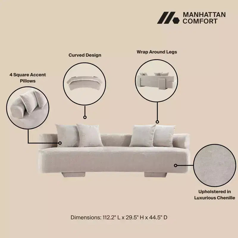 Manhattan Comfort Set Divano Verandah Chenille Imbottito 2 pz da 112" e Divano da 90.6"