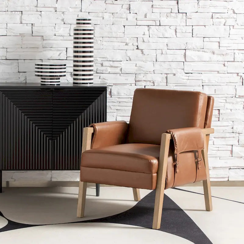 Poltrona in similpelle stile rustico con gambe in legno massello