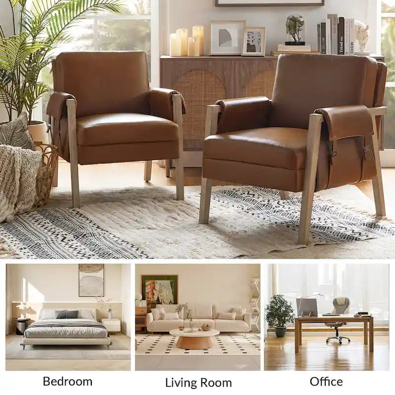 Poltrona in similpelle stile rustico con gambe in legno massello