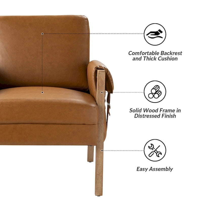 Poltrona in similpelle stile rustico con gambe in legno massello